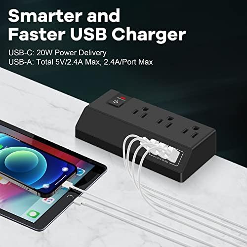 Ultimate 8-Outlet Power Strip Tower with 15 FT Extension Cord | Compact Surge Protector with 4 USB Ports & 20 W USB-C Fast Charging | Space-Saving Desk Organizer for Office & Home | Enhanced Compatibility for All Devices
