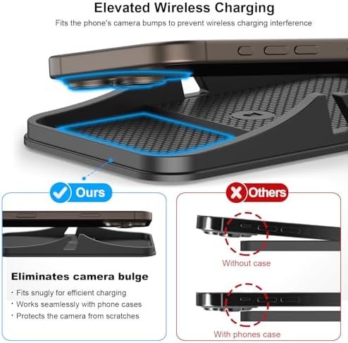 Large Fast Wireless Car Charging Pad by REESTECQI – 15 W Qi-Compatible Charger for i Phone 16 Pro Max, Samsung Galaxy, and Google Pixel with Anti-Slip Design and 1 Meter USB-C Cable – Effortless Charging on the Go and Case-Friendly Functionality. Experience high-speed charging efficiency with our spacious 7.13″ x 4.06″ pad that accommodates larger devices while ensuring they stay securely in place during travel. Featuring advanced safety measures including over-temperature and over-voltage protection, this multifunctional charging solution doubles as a phone stand, enhancing your navigation and video viewing experience. Perfect for busy lifestyles, this innovative charger is compatible with a variety of smartphones and supports cases up to 4 mm thick, making it a versatile addition to your car, home, or office. Optimize your charging experience with REESTECQI’s reliable and efficient design.