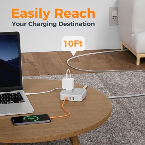 TESSAN 5 FT Flat Extension Cord Surge Protector – 4 Outlet Power Strip with 3 USB C Ports (1 USB C) for Fast Charging, 900 Joules Electronics Protection, Space-Saving Design for Home, Office, and Dorm Use, Enhanced Compatibility and Efficiency