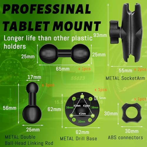 Heavy-Duty Metal Tablet Mount for Vehicles – Adjustable Long Arm Holder for 7-14.6 Inch Tablets, Perfect for Trucks, Cars, and Industrial Use – Enhanced Stability and Versatile Positioning for Dashboards, Walls, and Desks