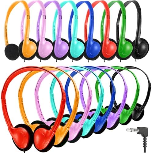 Bulk 25 Pack Kids Wired Headphones – Durable Adjustable Earphones for Classroom Learning, Ideal for Students and Toddlers – Enhanced Compatibility with Tablets and Computers – Comfortable Fit for Extended Use in Group Settings