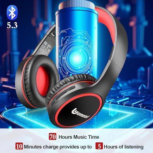 Ultimate 70-Hour Wireless Bluetooth Over-Ear Headphones – Immerse Yourself in Deep Bass with 3 Custom EQ Modes, Lightweight & Foldable Design for Maximum Portability, Integrated Microphone for Seamless Calls – Perfect for Music Lovers, Home Office, and On-the-Go Sound Quality