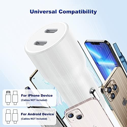 Dual-Port 45 W USB C Car Charger Adapter for Apple Devices – MFi Certified Fast Charger with 3 ft Lightning Cable (Pack of 2) – Rapid Charging for i Phone 14/13/12/11 Pro Max, i Pad, and Air Pods – Durable & Portable Power Solution for On-the-Go Lifestyle