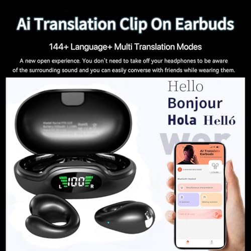 Transform Your Conversations with Smart Translation Earbuds – Instant 144 Language Translator with Advanced Bluetooth 5.3, Versatile Clip-On Design for Effortless Portability, and Premium Sound Quality for Travel, Business, and Everyday Use – Elevate Your Communication Experience Effortlessly