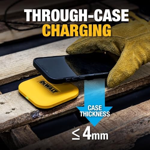 DEWALT Heavy Duty 10 W Fast Wireless Charging Pad – Ultimate Portable Charging Station for i Phone 16/15/14/13/12/11/X/8 Pro Max & Samsung Galaxy S22/S21 – Includes Type C Cable & AC Adapter for Seamless Compatibility – Perfect for Home & Office Use