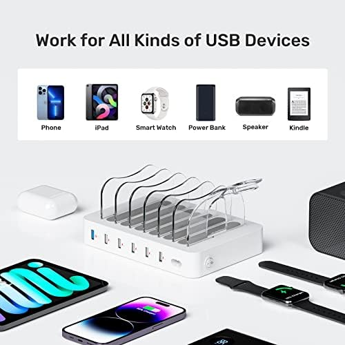 Unitek 6-Port USB-C Fast Charging Station – Versatile Multi-Device Power Hub with Dual 20 W PD Ports for i Phone, i Pad, Samsung and More – Streamline Your Charging Experience and Enhance Workspace Organization with Safety Features