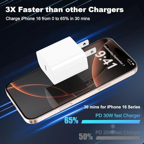 Power Up Your i Phone 16/15 with the Ultimate 30 W Fast Charging Bundle: Dual USB-C Wall Adapter & Long 6 ft/10 ft Cables for i Phone 16 Pro Max, 15 Pro Max & i Pad Pro – Superior Rapid Charging, Unmatched Durability & On-the-Go Convenience
