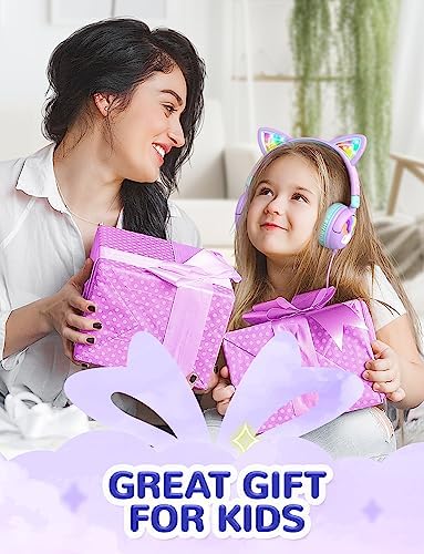 Colorful LED Cat Headphones for Kids – Safe 85 d B Volume Limit, USB-C Compatible, Perfect for Travel & Learning, Premium Stereo Sound for Tablets & i Pads, Durable & Stylish Design