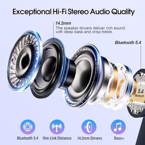 Ivory White Premium Wireless Earbuds – Cutting-Edge Bluetooth 5.4 Headphones with Touch Control, 48-Hour Battery Life, and 5 Customizable EQ Modes for Superior Sound Quality – IPX7 Waterproof with Active Noise Cancelling and Transparency Mode for Ultimate Comfort and Versatility