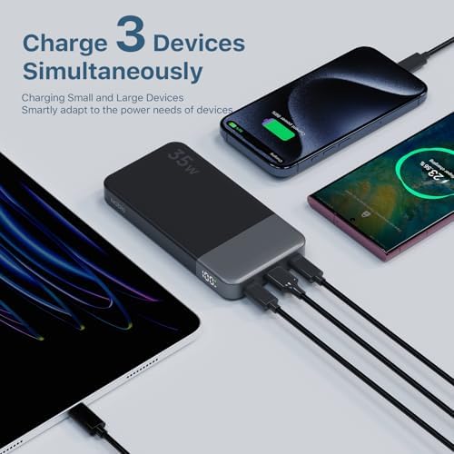 NOBIS 10000 m Ah Fast Charging Power Bank with Digital Display – Versatile USB-C Battery Pack for i Phone, i Pad, Android & More (25 W) – Compact, Reliable Charging Solution for On-the-Go Power Needs