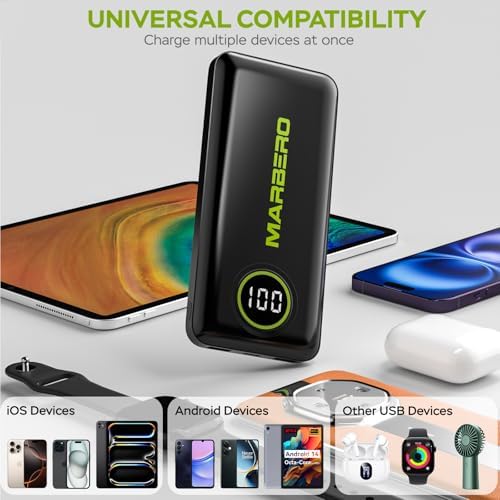 Ultra-Slim 10000 m Ah Portable Power Bank – MARBERO V18 High-Speed USB-C Charger for Multi-Device Charging – Lightweight, Durable Battery Pack for Samsung, Google, and Android Phones – Fast Charge Technology Ensures All-Day Power on-the-Go