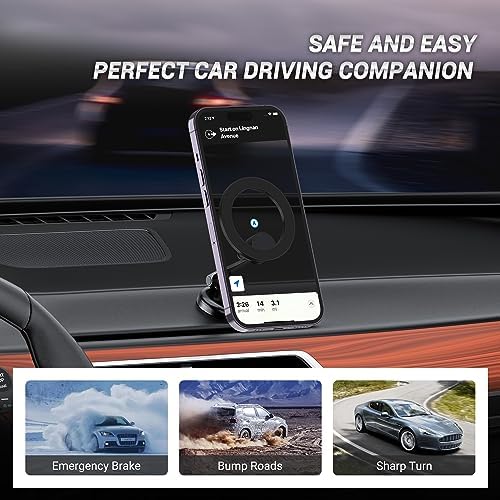 PROfezzion Magnetic Car Phone Mount for i Phone 15/14/13/12 Series – Advanced 2 x 180° Folding Arms & 360° Rotation, Enhanced Grip with Upgraded Super Magnets, Secure 3 M VHB Adhesive – Ultimate Hands-Free Solution for Safe Navigation and Enhanced Driving Experience