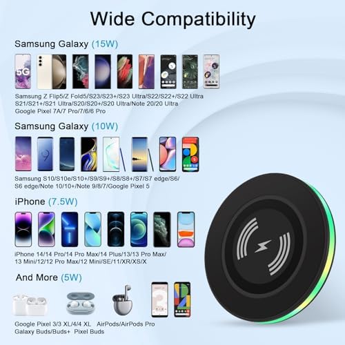High-Speed 15 W Wireless Charging Pad for Samsung Galaxy Devices – Fast Charger Station with QC 3.0 Wall Adapter – Sleek Design for S25 Ultra, S25+, S24 Ultra, S23 FE, S22 Plus, S21, S20 FE, S10 Plus – Effortless Power Delivery and Enhanced Compatibility