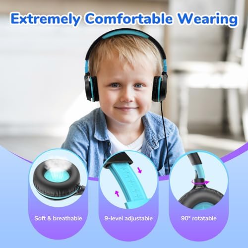 Ear Fun S1 Kids Headphones – Safe 85 d B Volume-Limited Wired Headphones with Adjustable Headband | Foldable Lightweight On-Ear Design in Vibrant Blue & Pink | Ideal for School, Travel, and Everyday Listening | Exceptional Stereo Sound for Young Ears