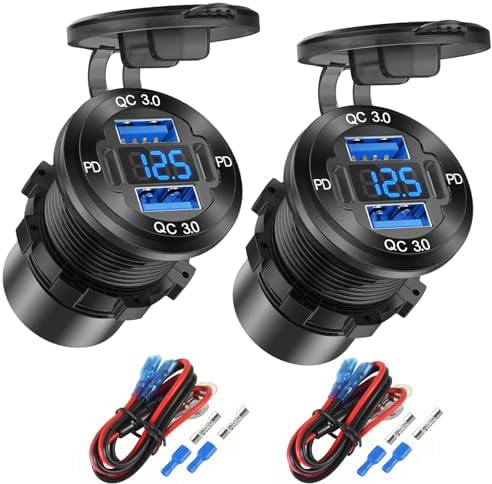 High-Performance 4-Port 12 V USB Outlet Charger – Sleek Aluminum Design with 78 W Dual PD & QC Fast Charging for Cars, Boats, Motorcycles, & RVs – Waterproof Cigarette Lighter Socket with Built-in Voltmeter for Enhanced Durability & Compatibility