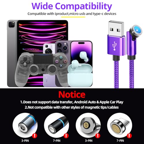 GUUGEI 3-in-1 Magnetic Charging Cable: Versatile 540° Rotating Charger for Micro USB, USB-C & i Devices – Fast Charge with LED Indicator & Durable Design for Reduced Port Wear – Available in 3, 6, 10 ft Lengths