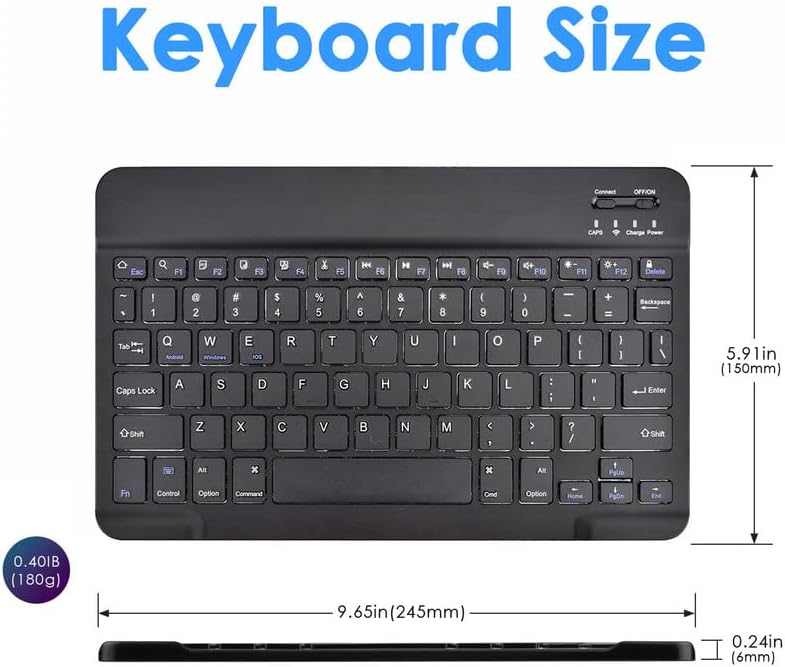Ultra-Slim DETUOSI 10-Inch Wireless Keyboard – Lightweight Portable Multi-Device Typing Solution for i OS, Android, and Windows – Perfect for Travelers and Professionals – Effortless Connectivity with Enhanced Typing Comfort – Black
