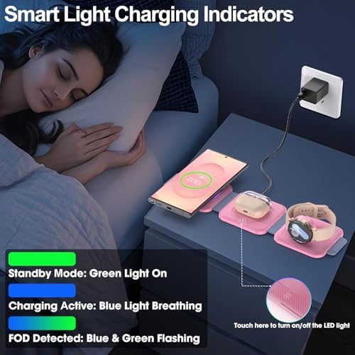 Compact 3-in-1 Foldable Wireless Charging Hub for Samsung Devices – Ultimate Travel Solution for Galaxy S25 Ultra, S24, Z Flip 6/5, Watch 7, and Buds Pro3 – Safe, Sleek, and Efficient Docking Station for All Your Charging Needs – Ideal for Home, Office, and On-the-Go Power Management – Space-Saving Design with Advanced Safety Features – Includes USB Type-C Cable and 18 W Power Adapter – Elevate Your Charging Experience with This Versatile, Multi-Device Station