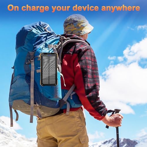 WONGKUO 49,800 m Ah Solar Power Bank – All-Weather Waterproof Charger with USB-C & QC 3.0 Fast Charging, Built-in 4 Cables & LED Flashlight for Outdoor Adventures, Ultimate Portable Battery Solution for Camping & Hiking