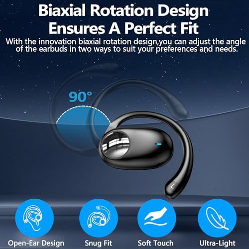 Kurdene Bluetooth 5.3 Open Ear Sports Earbuds – 60 Hours Playtime with Smart Charging Case, Ergonomic Secure Earhooks for Optimal Comfort During Workouts, Running, and Meetings – Unmatched Freedom and Awareness for Active Lifestyles