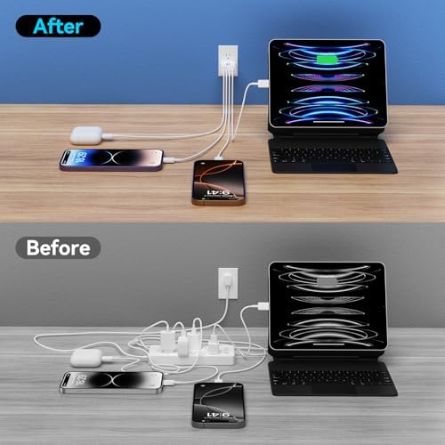 40 W USB C Charger Block – Dual Pack of 4-Port Fast Charging Power Bricks with PD & QC 3.0 Technology for i Phone 16/15/14/13/12/11 Pro Max, i Pad, Galaxy, Pixel – Sleek White & Blue Design for Convenient Multi-Device Charging