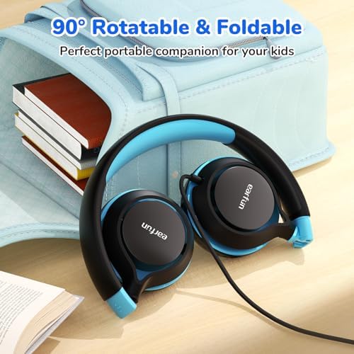 Ear Fun S1 Kids Headphones – Safe 85 d B Volume-Limited Wired Headphones with Adjustable Headband | Foldable Lightweight On-Ear Design in Vibrant Blue & Pink | Ideal for School, Travel, and Everyday Listening | Exceptional Stereo Sound for Young Ears