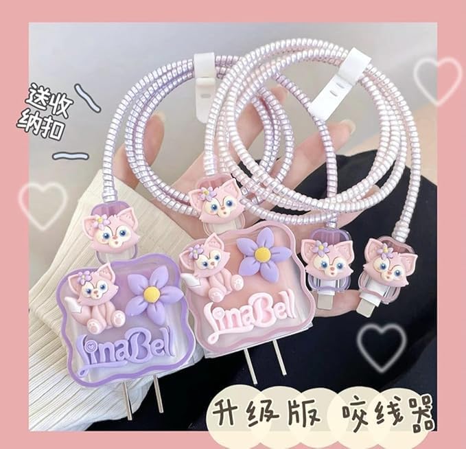 Adorable 3 D Cartoon Charger Protectors – Kitty & Bear Pack of 2 for i Phone 11, 12, 13, 14 Pro Max – Cute Silicone Cable Sleeves for Enhanced Durability & Style – Protect Your Charging Heads from Damage & Dust with Kawaii Designs – Compatible with 18 W & 20 W i Phone Chargers – Lightweight & Portable Charging Accessories for Everyday Use