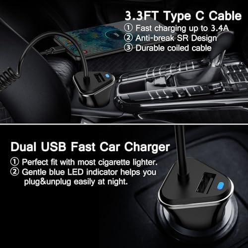 Starlink Mini Power Cable 10 FT – Versatile 3-in-1 Car Charger with Cigarette Lighter Adapter for 12 V-24 V Vehicles, Featuring Digital Display and Dual Fast Charging USB Ports (30 W USB-C PD & 18 W USB-A) for Enhanced Device Compatibility and Performance on the Go