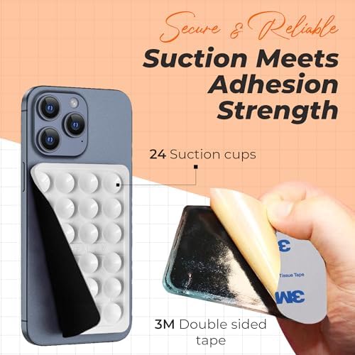 Maximize Your Mobile Creativity: 2-Pack Sticky Silicone Suction Phone Grip with 24 Powerful Suction Cups for Secure Hands-Free Selfies and Videos – Compatible with i Phone, Samsung, and Android – Durable Black Accessory for Ultimate Versatility and Convenience