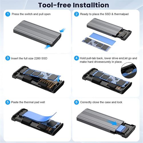 Supercharge Your Storage with Cablecc USB4 20 Gbps Type-C M.2 NVME/SATA SSD Enclosure – Effortless Data Transfer and Maximum Compatibility for 2280/2242/2260 mm Drives – RTL9220 Chipset for Enhanced Performance and Portability