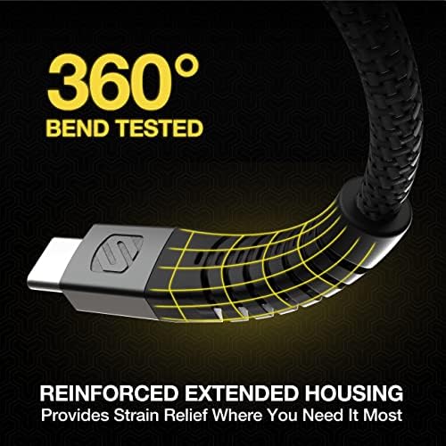 Scosche Strikeline 6 ft Premium USB-C Right-Angle Braided Charging Cable – Fast Charge & Sync for Enhanced Device Compatibility – Sleek White/Silver Design for Gamers & Professionals