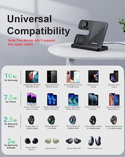 3-in-1 Fast Wireless Charging Station for Samsung and Android Devices – Streamlined Charger for Galaxy Z Flip/Fold, S-Series, Galaxy Watch & Buds – Rapid Charging, Safety Features, and Sleek Design for Modern Living