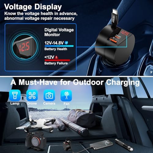 Dual-Port Retractable Car Charger Bundle – 3-in-1 Fast Charging Solution for i Phone 16/15 Pro Max, Samsung Galaxy, i Pad, and Pixel – Tangle-Free USB-C and USB-A Adapter for Ultimate Convenience on the Road
