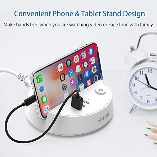 NTONPOWER Versatile Nightstand Power Strip with USB – 3 AC Outlets and 3 USB Ports, 5 ft Extension Cord with Energy-Saving Switch and Device Holder for Home, Office, and Travel Essentials (White) – Streamlined Charging Solution for Multiple Devices