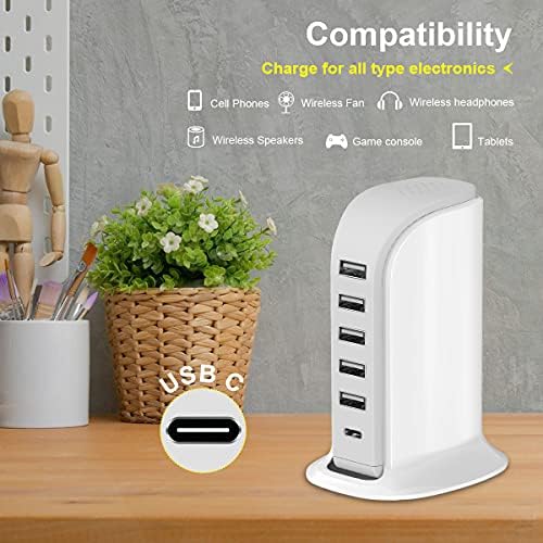 Kawaii-Inspired 6-Port USB Charging Hub: Ultimate Fast Charger for i Phones, Androids & More – Compact Multi-Device Power Station with 1 USB-C & 5 USB-A Ports for Effortless Travel & Home Connectivity, Tangle-Free Solutions for Modern Users