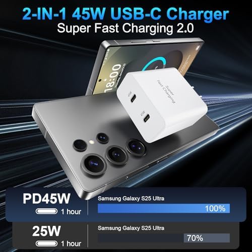 25 W Ultra-Fast USB-C Charger Block with 6.6 FT Type-C Cable for Samsung Galaxy S25/S24/S23/S22/S21/S20 & Note Series – High-Speed Charging Solution for Android Devices with Safety Features and Compact Design