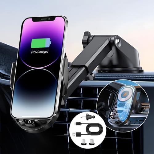Revolutionize Your Commute with the Vidroxin 3-in-1 Fast Charging Wireless Car Charger – Magnetic Phone Holder with Auto-Clamping for Ultimate Convenience and Secure Mounting on Dashboard, Windshield, or Air Vent – Superior Compatibility for All Qi-Enabled Devices