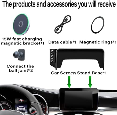 Car Phone Holder for 2020-2022 Mercedes Benz GLC / 2019-2021 C-Class Accessories Apply to 10.25 Inch Touch Screen 15W Fast Wireless Charger Screen Fixed Clip Cell Phone Mount – Enhanced Compatibility and Speed