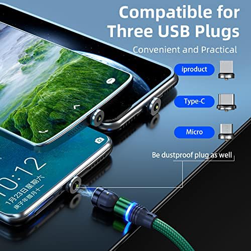 Premium 4-Pack Magnetic Charging Cables – 6.6 ft Nylon Braided 3-in-1 USB Charger for Micro USB, Type C & i OS Devices with Innovative 360-Degree Rotatable Connector for Effortless, Tangle-Free Fast Charging & Unmatched Durability – Ideal for Home, Office & Travel Use