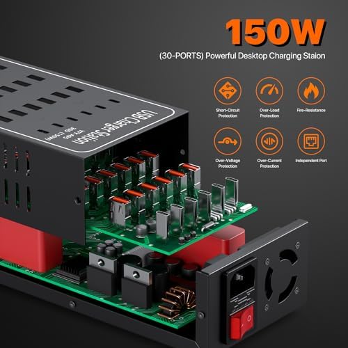 Ultimate 12-Port USB C Charging Station – 60 W Multi-Device Power Hub with 10 USB-C and 2 USB-A Ports for Fast Charging of i Phone, i Pad, Samsung, Google Pixel, Smartwatches, and Headphones – Compact Design for Home, Office, or Travel – Smart Technology for Optimal Power Delivery and Enhanced Compatibility