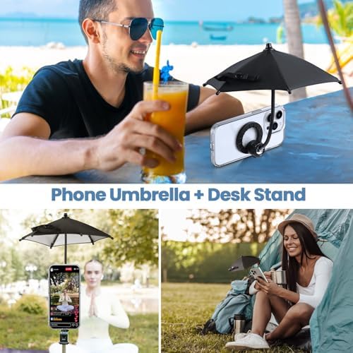 OUTXE Magnetic Phone Umbrella, Universal Mini Tanning Sun Shade Cover Compatible with Magsafe Cell iPhone/Android/iPad/Kindle (Black) – Enhanced Compatibility and Speed