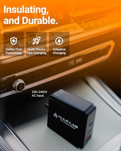 M.A.D LAB 65 W High-Speed Portable Charger – Multi-Device USB-C Travel Adapter with Interchangeable Plugs for Global Compatibility – Perfect for i Phone, i Pad, Mac Book, Android, and More – Essential Charging Solution for Travelers and Professionals on the Move