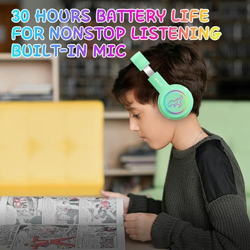 IFECCO Wireless Kids Bluetooth Cat Ear Headphones – Fun Light-Up Design with Volume Limiting Feature, Built-in Microphone, and Foldable Portability for Travel and Learning – Ultimate Gift for Young Music Enthusiasts