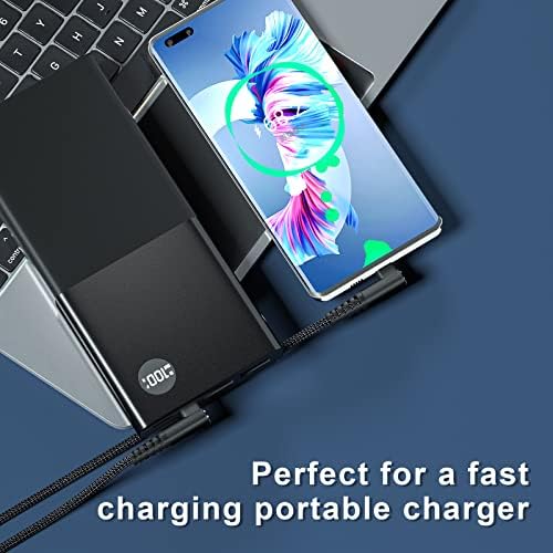 Ultimate 100 W USB C to USB C Cable Pack – 1 ft, 3-Pack Right Angle Nylon Braided Fast Charging Cables for Mac Book Pro 2021, i Pad Pro 2021, Samsung, Pixel, and LG – Enhanced Durability, Space-Saving Design, and High-Speed Data Transfer