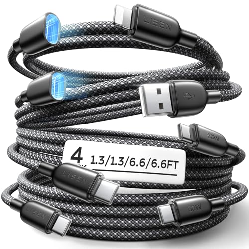 LISEN 4-in-1 Versatile Fast Charging Cable Kit – 2 USB C to C 6.6 FT, 1 Lightning Extension for i Phone 16/15/14/13/12 Pro Max, 1 USB C Female to USB A 1.6 FT – Enhanced Speed, Durability & Compatibility for Samsung S24/S23 and More