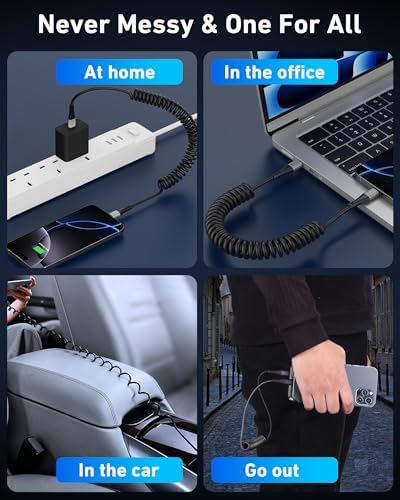 90 W 4-Port USB C Car Charger with 6 FT Coiled Cable – Super Fast Charging for i Phone 16/16 e/15 Pro Max/Plus, Samsung Galaxy S25/S24, Pixel & Android Devices – Ultimate Travel Companion for Multiple Devices with Enhanced Compatibility and High-Performance Output