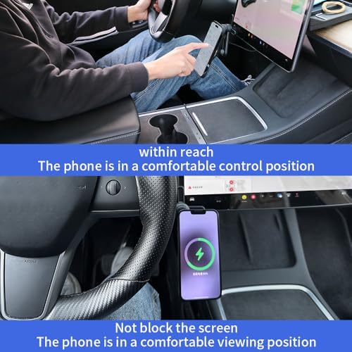 Tesla-Compatible Magnetic Wireless Charging Phone Holder: Fast Charge Auto Mount for Model Y, Model 3, Cybertruck, Model X & Model S (2020-2024) – Premium Interior Accessory for Enhanced Convenience and Style