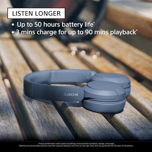 Sony WH-CH520 Bluetooth On-Ear Headphones – Superior 50-Hour Battery Life with Rapid Charge Technology for Endless Listening, Ultra-Lightweight with Comfortable Fit, Integrated Hands-Free Mic for Calls – Premium Audio Performance for Music and Meetings