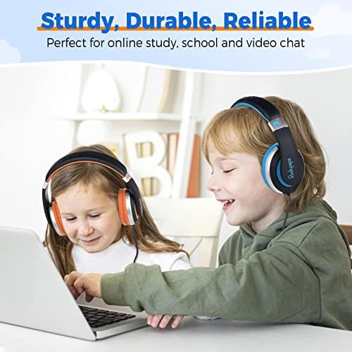 Rockpapa HS20 Kids Wired Headphones – Super Lightweight & Foldable Design with Integrated Microphone, Perfect for School, Travel & Entertainment – Compatible with Tablets & Smartphones, Stylish Black & Orange for Ages 3-15, Ideal for Learning, Play, and Hands-Free Communication