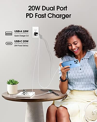 Dual-Port 20 W USB-C Wall Charger – 2 Pack Fast Charging Adapter for i Phone 15/14 & Apple Watch Series 8/7/SE – Compact Travel Power Plug with Smart Charging Technology for Enhanced Device Compatibility and Speed